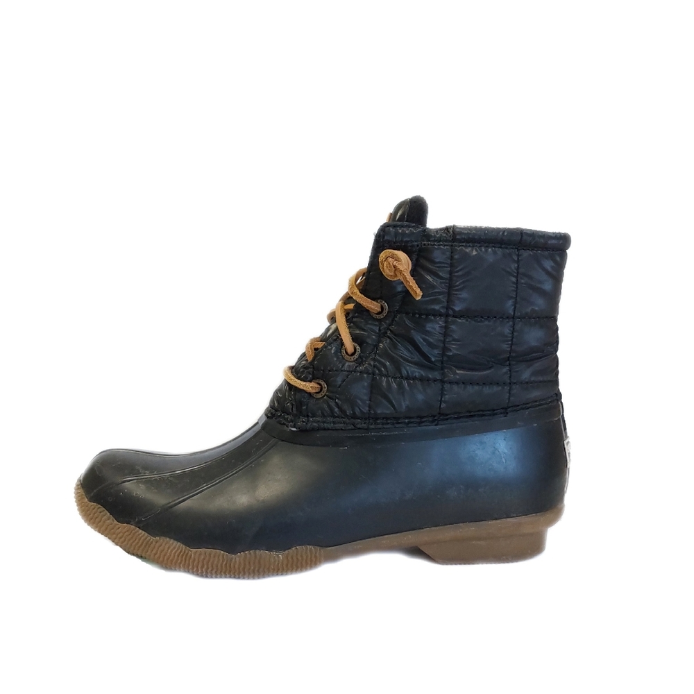 SPERRY Women's Black Saltwater Shiny Quilted Duck Rain Boot Shoe STD80755 SZ 7.5 - Picture 2 of 9